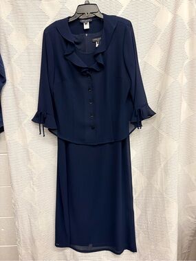 Vintage Miss Dorby Navy Ruffled 90s Modest Layered Dress